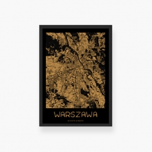Plakat w ramce, Mapa Warszawy gold - czarna ramka, 20x30 cm