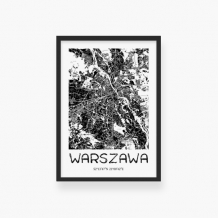 Plakat w ramce, Mapa Warszawy - czarna ramka, 20x30 cm