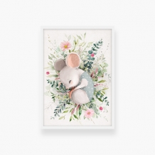 Plakat w ramce, Kolekcja dziecięca - Śpiąca myszka - biała ramka, 20x30 cm