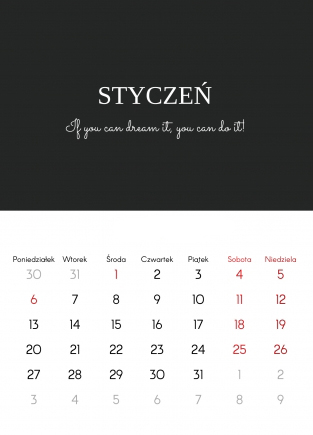 Kalendarz ścienny, Typograficzny, 20x30 A4 cm