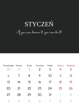 Kalendarz ścienny, Typograficzny, 30x40 A3 cm