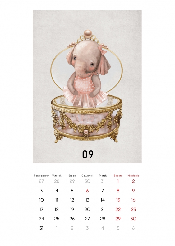 Kalendarz ścienny, Kolekcja dziecięca - baśniowe zwierzaki, 20x30 A4 cm