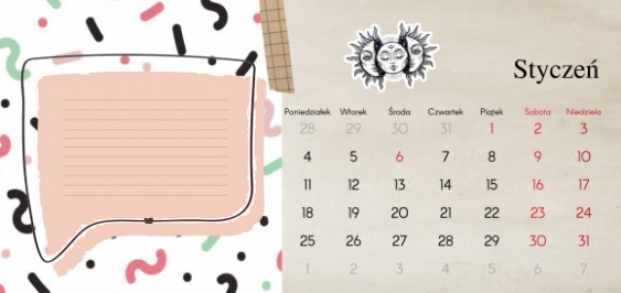 Kalendarz biurkowy, Scrapbook'owy - Twoje notatki, 22x10 cm