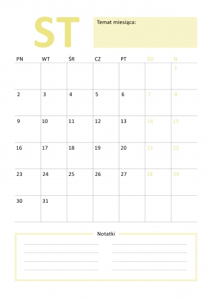 Kalendarz ścienny, Biały z notatkami, 30x40 A3 cm