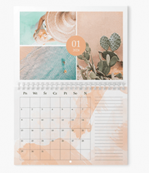 Kalendarz ścienny, Pastelowy kalendarz ze spiralą na środku, 30x20 A4