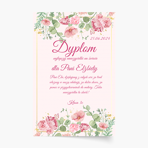 Plakat, Dyplom dla Nauczycielki, 21x30
