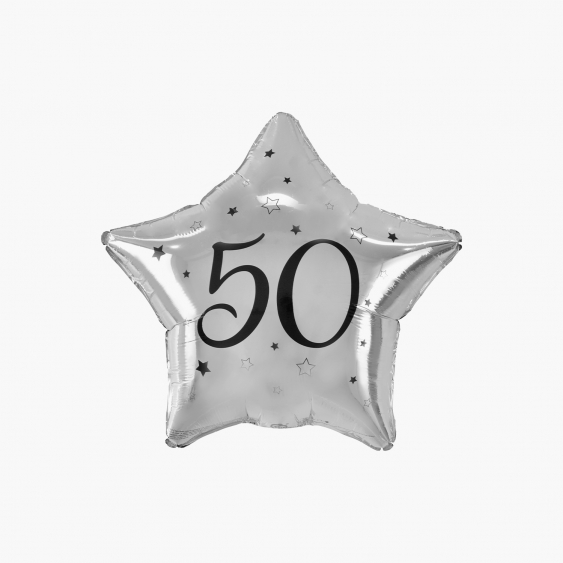 Balony, Gwiazda z napisem "50", srebrny