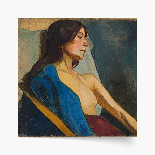 Plakat, W. Ślewiński "Półakt kobiety w niebieskim szalu", 30x30 cm