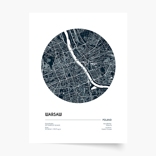 Plakat, Maps: Warsaw, 20x30 cm