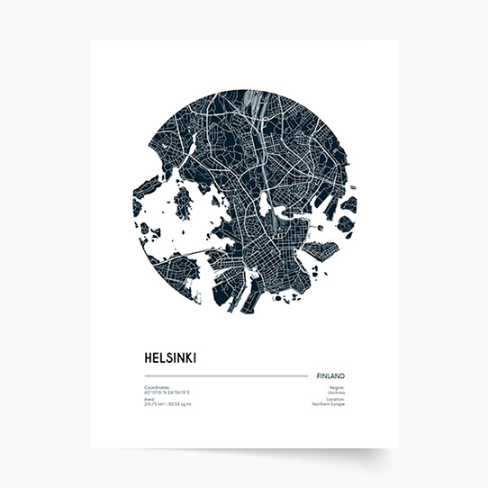 Plakat, Maps: Helsinki, 20x30 cm