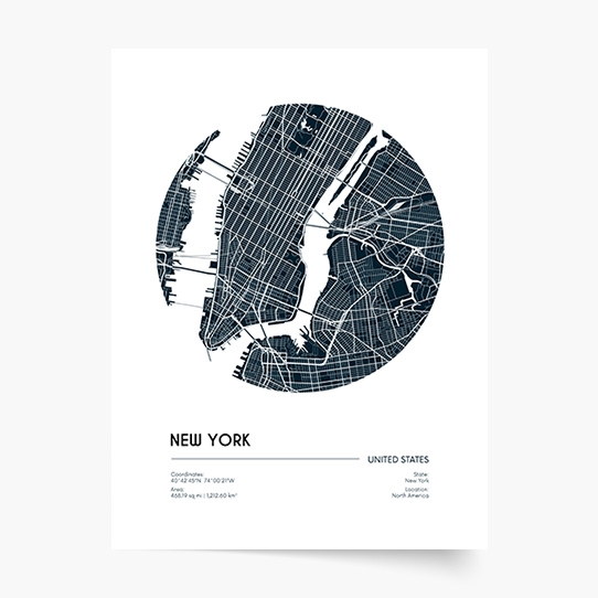 Plakat, Maps: New York, 20x30 cm