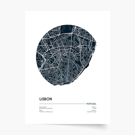 Plakat, Maps: Lisbon, 20x30 cm