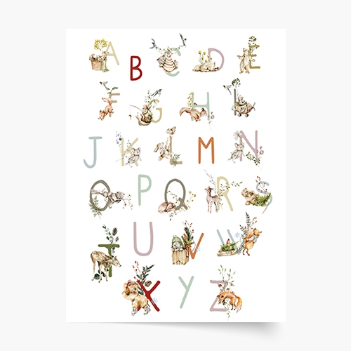 Plakat, Alfabet: Zwierzęta leśne, 20x30 cm