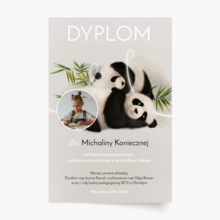 Plakat, Dyplom Panda - Uczestnictwo w życiu szkoły, 21x30