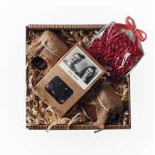 Zestaw prezentowy personalizowany Zdjęcie z podpisem - mini box z herbatą, czekoladą, konfiturą i miodem