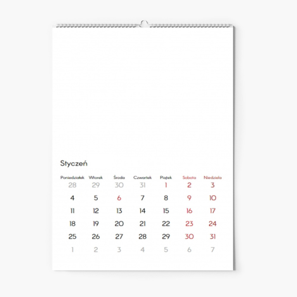 Kalendarz ścienny, Pusty szablon, 20x30-A4 cm
