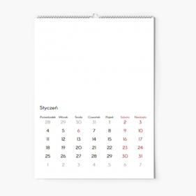 Kalendarz ścienny, Pusty szablon, 30x40-A3 cm