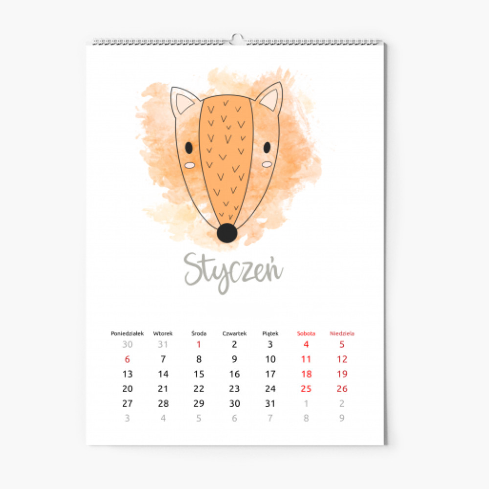 Kalendarz ścienny, Dziecięcy ze zwierzątkami, 20x30-A4 cm