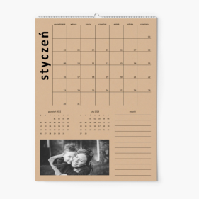 Kalendarz ścienny, Beżowy z notatkami, 30x40-A3 cm