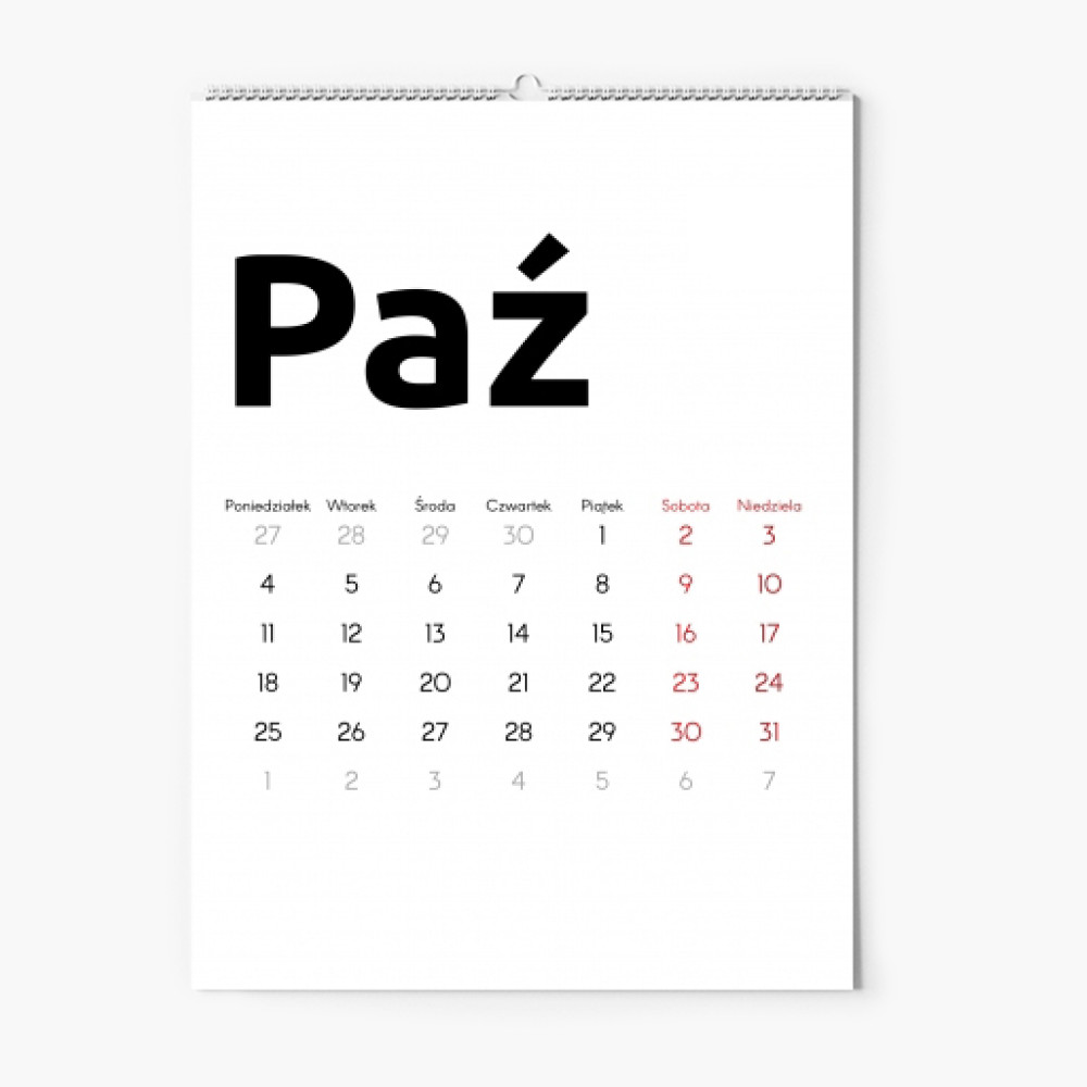 Kalendarz ścienny, Prosty kalendarz, 20x30-A4 cm