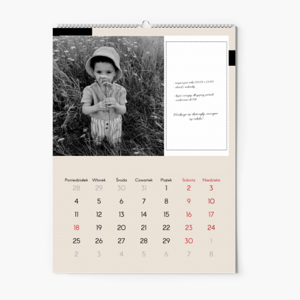 Kalendarz ścienny, Kalendarz z Twoimi notatkami, 20x30-A4 cm
