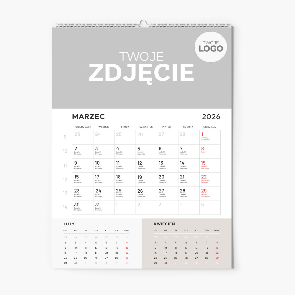Kalendarz ścienny, Z logiem firmy, 20x30-A4 cm