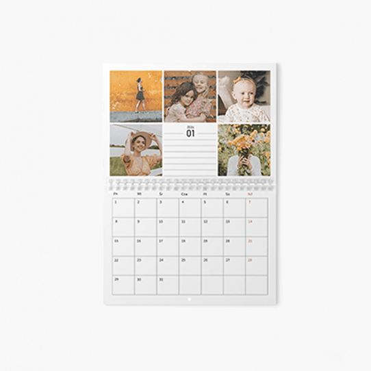 Kalendarz ścienny poziomy, Insta kolaż kalendarz ze spiralą na środku, 30x20-A4