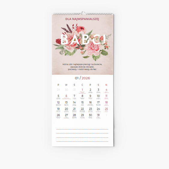 Kalendarz kuchenny, Kolekcja Kwiaty dla Dziadków, 15x30