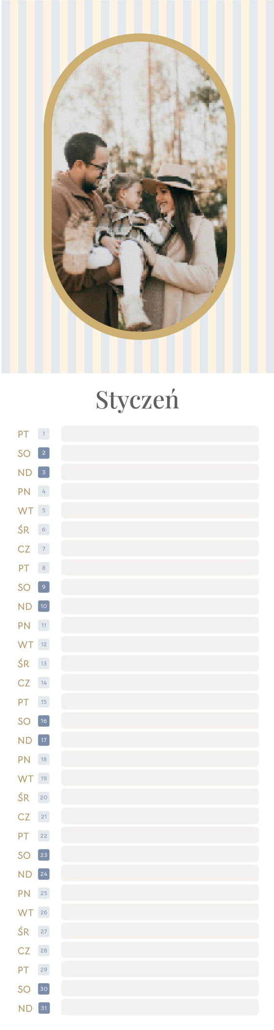 Kalendarz kuchenny, Strips, 12x45