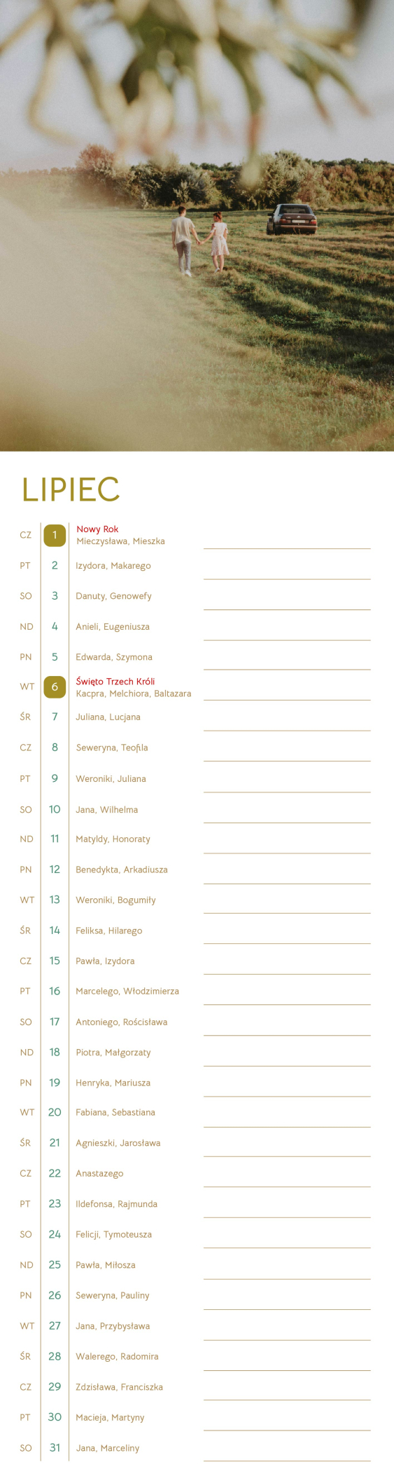 Kalendarz kuchenny, Minimal, 12x45