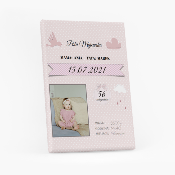 Obraz, Metryczka dziewczynka, 20x30 cm