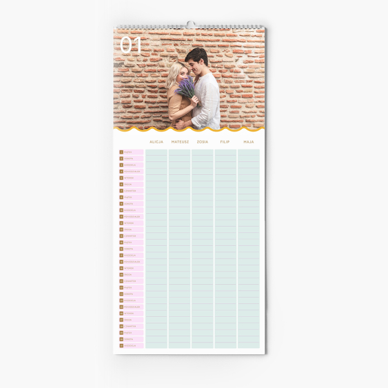 Kalendarz, Pastel dla 5 osób, 22x45 cm