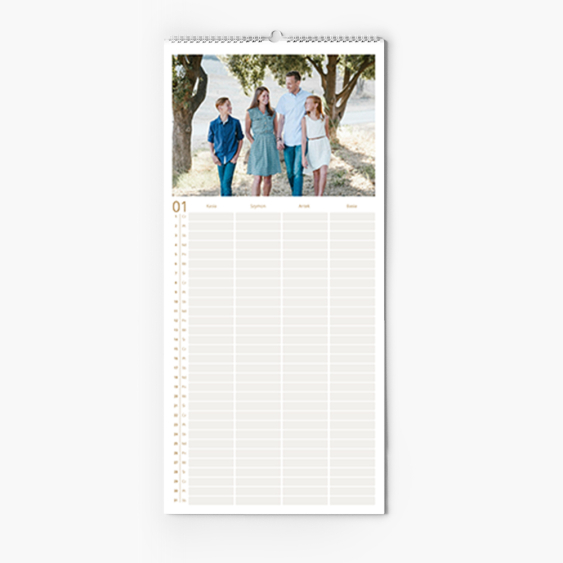 Kalendarz planer, Beige dla 4 osób, 22x45 cm