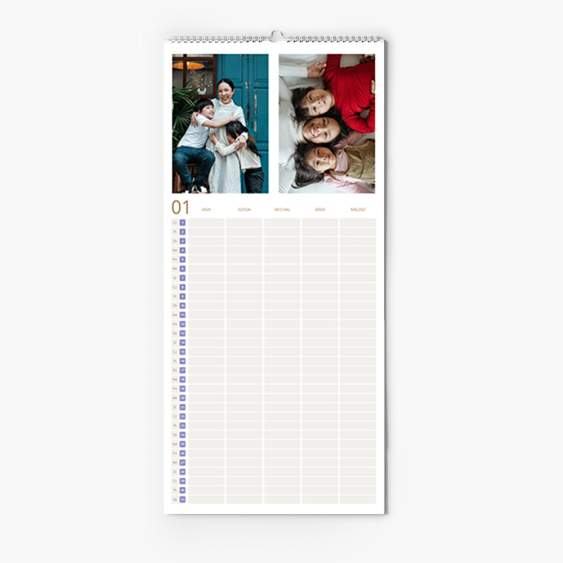 Kalendarz planer, Minimal dla 4 osób, 22x45 cm