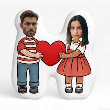 Poduszka 3D personalizowana, Welur, Para z sercem, 30x30 cm