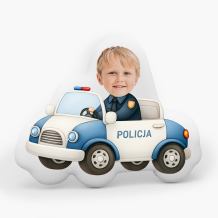 Poduszka 3D personalizowana, Welur, Policjant w autku, 30x30 cm