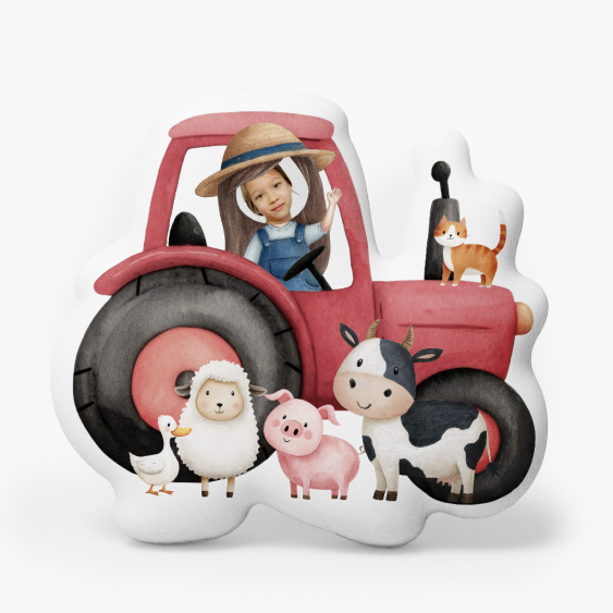 Poduszka 3D personalizowana, Welur, Traktorzysta ze zwierzątkami, 30x30 cm