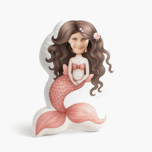 Poduszka 3D personalizowana, Welur, Syrenka z Kwiatkiem, 30x30 cm