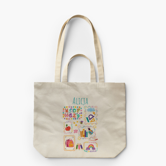 Torba płócienna z podwójnymi uszami, 38x42x10, Szkoła