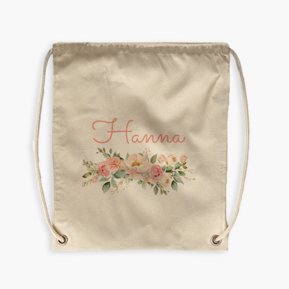 Plecak-worek, 38x46, Kwiaty z napisem