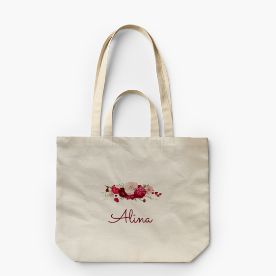 Torba płócienna z podwójnymi uszami, 38x42x10, Kwiaty z imieniem