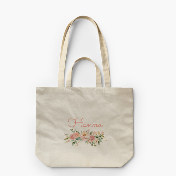 Torba płócienna z podwójnymi uszami, 38x42x10, Kwiaty z napisem