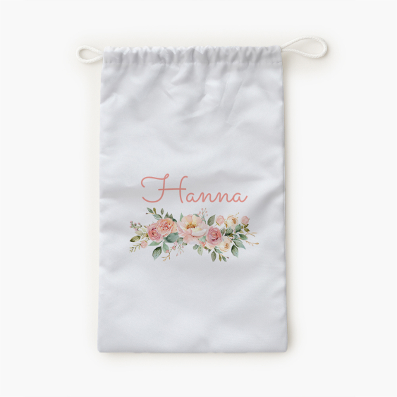 Worek na kapcie, 30x45, Kwiaty z napisem