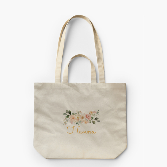 Torba płócienna z podwójnymi uszami, 38x42x10, Botaniczny z imieniem