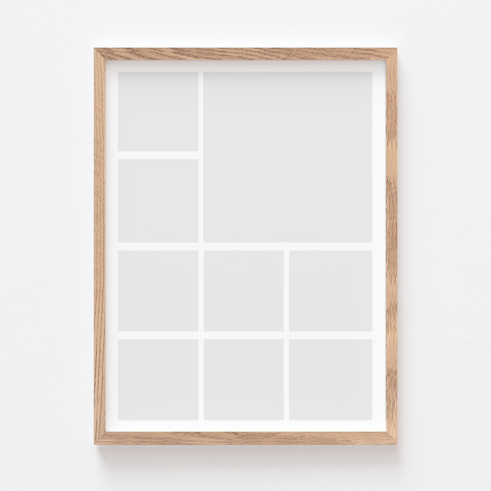 Plakat, Twój plakat, 9 elementów z ramką dębową, 21x30