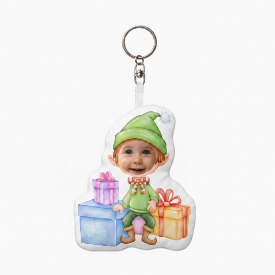 Brelok pluszowy Elf z prezentami, 10 cm