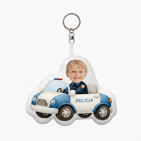 Brelok pluszowy Policjant w autku, 10 cm